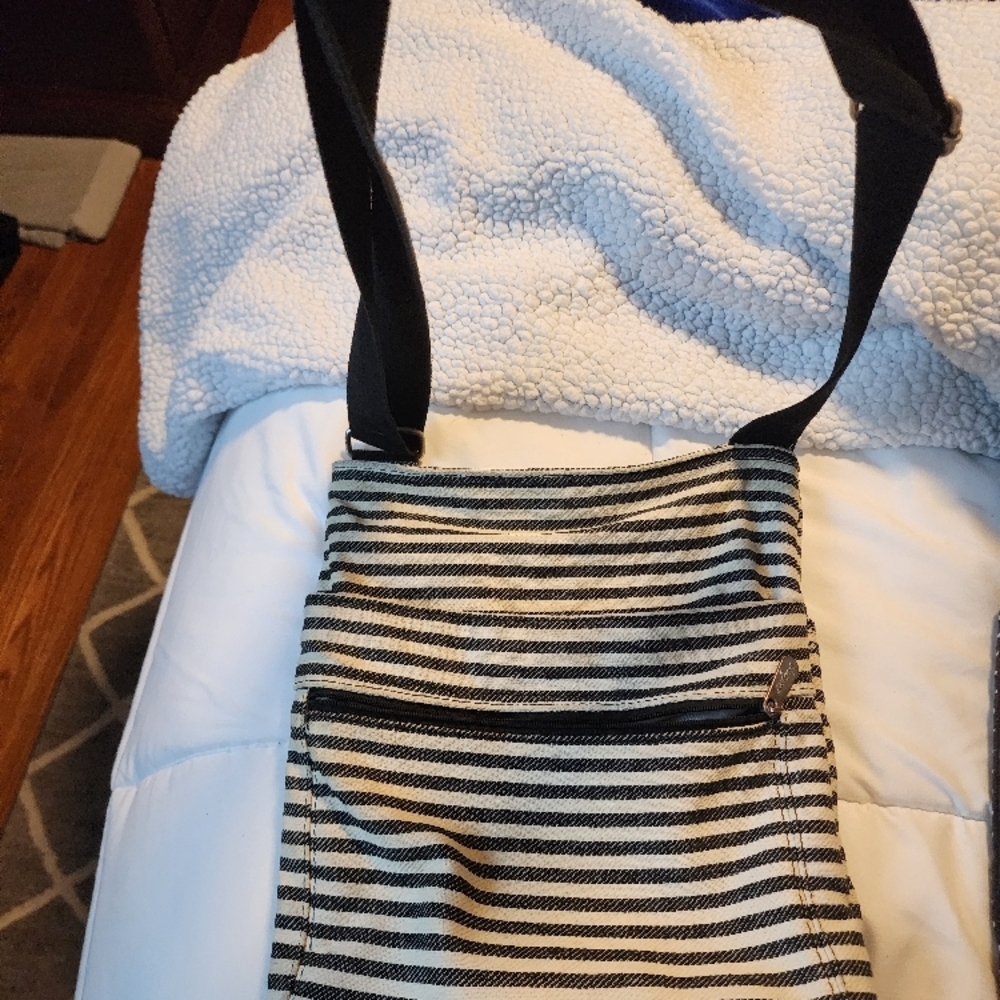 Black and White Striped Shoulder Bag
